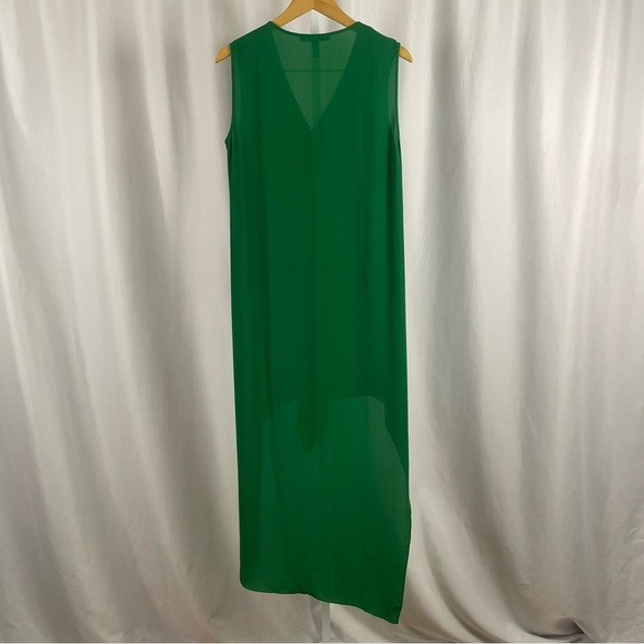 BCBGMaxAzria Medium Kelly Green Asymmetrical Green Ruffled Tiered Dress Flowy - Picture 2 of 6